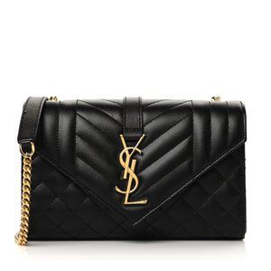 {SAINT LAURENT} YSL Grain De Poudre Tri-Quilt Small College Monogram Satchel